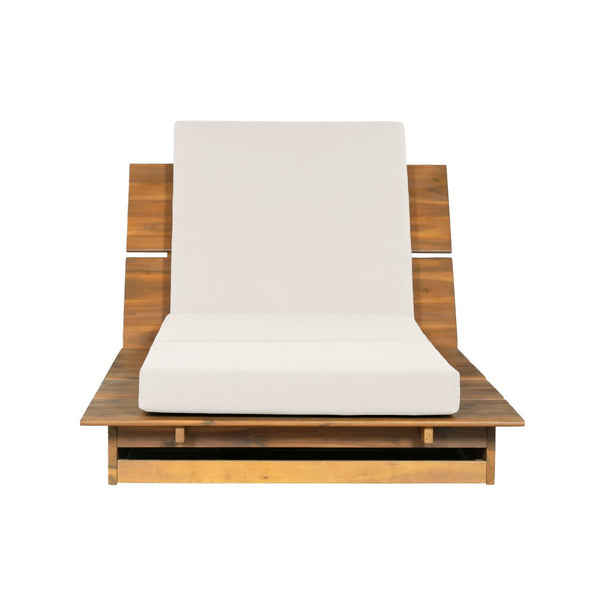 English Elm Acacia Wood Outdoor Chaise Lounge Teak Finish Recliner with Thick Cushion Patio N770P422568T_N770P208317C