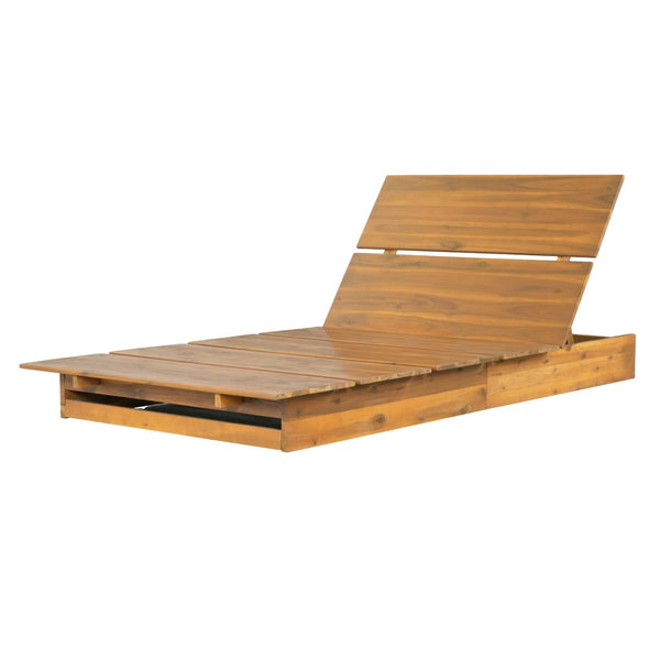 English Elm Acacia Wood Outdoor Chaise Lounge Teak Finish Recliner with Thick Cushion Patio N770P422568T_N770P208317C