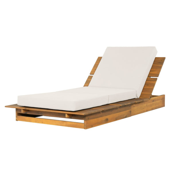 English Elm Acacia Wood Outdoor Chaise Lounge Teak Finish Recliner with Thick Cushion Patio N770P422568T_N770P208317C