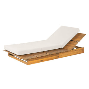 English Elm Acacia Wood Outdoor Chaise Lounge Teak Finish Recliner with Thick Cushion Patio N770P422568T_N770P208317C
