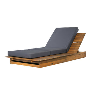 English Elm Acacia Wood Outdoor Chaise Lounge Teak Finish Patio Recliner with Thick Foam Cushion N770P422568T_N770P208326G