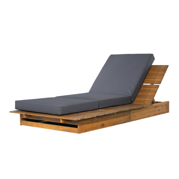 English Elm Acacia Wood Outdoor Chaise Lounge Teak Finish Patio Recliner with Thick Foam Cushion N770P422568T_N770P208326G