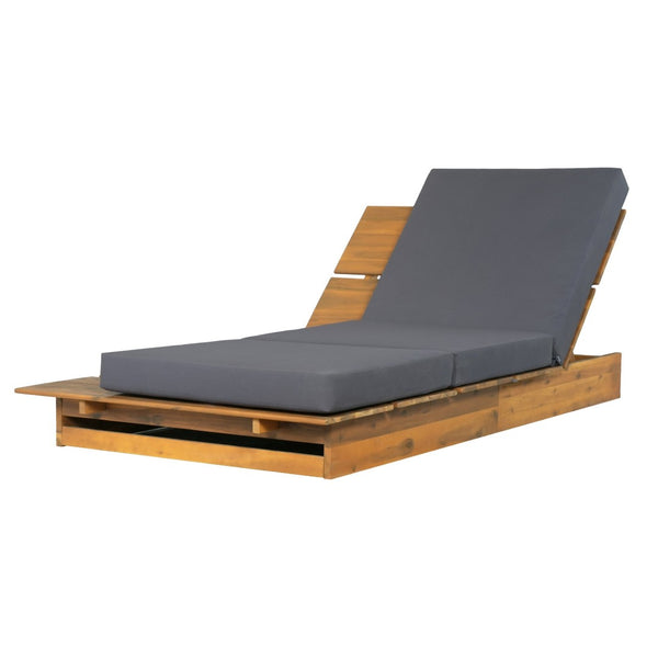 English Elm Acacia Wood Outdoor Chaise Lounge Teak Finish Patio Recliner with Thick Foam Cushion N770P422568T_N770P208326G