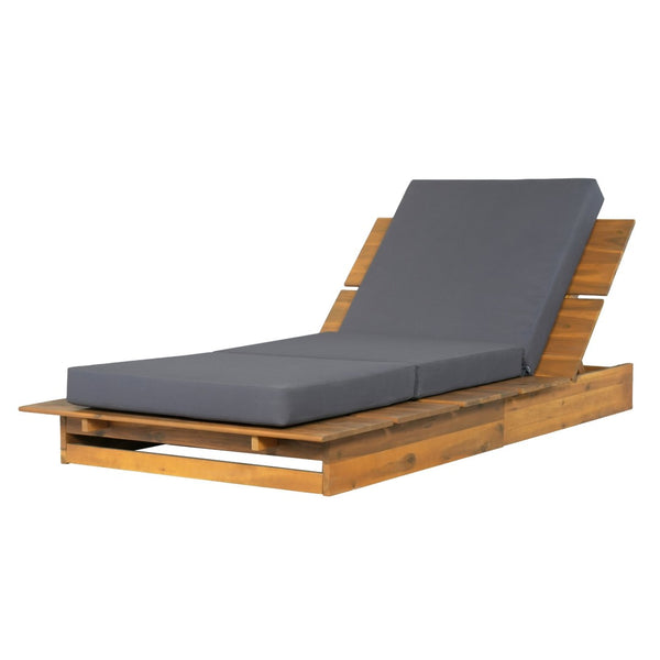 English Elm Acacia Wood Outdoor Chaise Lounge Teak Finish Patio Recliner with Thick Foam Cushion N770P422568T_N770P208326G
