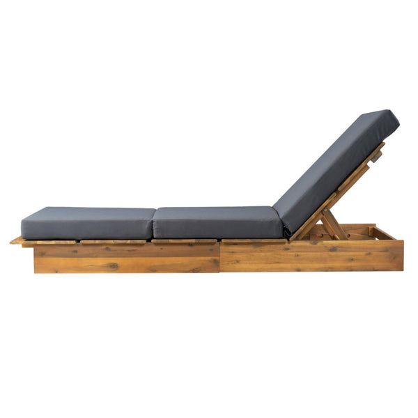 English Elm Acacia Wood Outdoor Chaise Lounge Teak Finish Patio Recliner with Thick Foam Cushion N770P422568T_N770P208326G