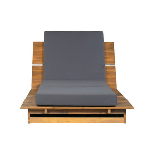 English Elm Acacia Wood Outdoor Chaise Lounge Teak Finish Patio Recliner with Thick Foam Cushion N770P422568T_N770P208326G