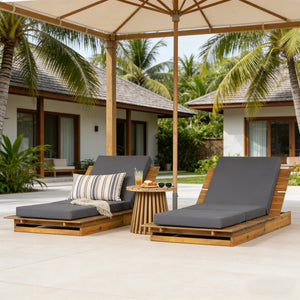 English Elm Acacia Wood Outdoor Chaise Lounge Teak Finish Patio Recliner with Thick Foam Cushion N770P422568T_N770P208326G