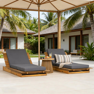 English Elm Acacia Wood Outdoor Chaise Lounge Teak Finish Patio Recliner with Thick Foam Cushion N770P422568T_N770P208326G