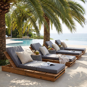 English Elm Acacia Wood Outdoor Chaise Lounge Teak Finish Patio Recliner with Thick Foam Cushion N770P422568T_N770P208326G