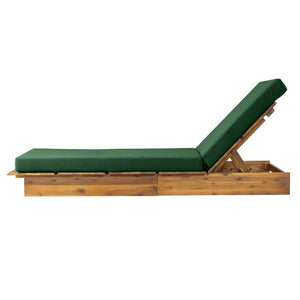 English Elm Acacia Solid Wood Patio Chaise Lounge Wide Frame 3 Position Outdoor Recliner Green, Teak Acacia Wood, Fabric, Foam N770P422568T_N770P443469G