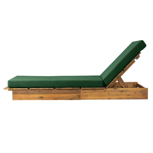 English Elm Acacia Solid Wood Patio Chaise Lounge Wide Frame 3 Position Outdoor Recliner Green, Teak Acacia Wood, Fabric, Foam N770P422568T_N770P443469G