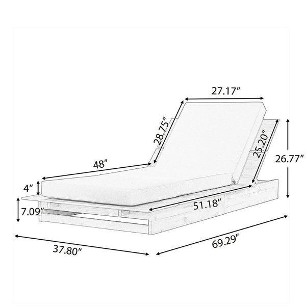 English Elm Acacia Solid Wood Patio Chaise Lounge Wide Frame 3 Position Outdoor Recliner Green, Teak Acacia Wood, Fabric, Foam N770P422568T_N770P443469G