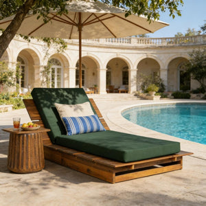English Elm Acacia Solid Wood Patio Chaise Lounge Wide Frame 3 Position Outdoor Recliner Green, Teak Acacia Wood, Fabric, Foam N770P422568T_N770P443469G