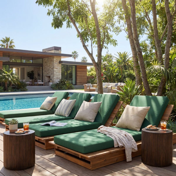 English Elm Acacia Solid Wood Patio Chaise Lounge Wide Frame 3 Position Outdoor Recliner Green, Teak Acacia Wood, Fabric, Foam N770P422568T_N770P443469G