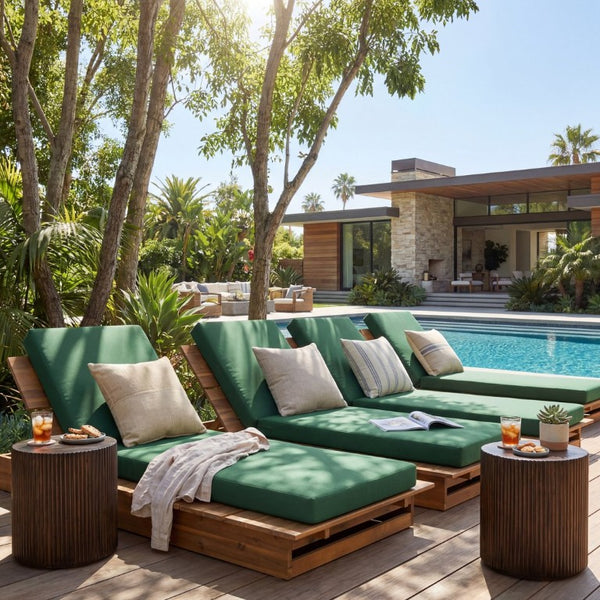 English Elm Acacia Solid Wood Patio Chaise Lounge Wide Frame 3 Position Outdoor Recliner Green, Teak Acacia Wood, Fabric, Foam N770P422568T_N770P443469G