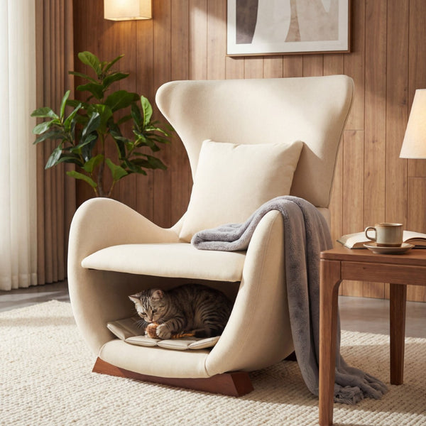 English Elm Modern Polyester Accent Chair with Built-in Pet Nook and Storage for Living Rooms Beige N770P422604B