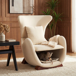 English Elm Modern Polyester Accent Chair with Built-in Pet Nook and Storage for Living Rooms Beige N770P422604B