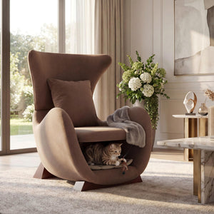 English Elm Modern Polyester Accent Chair with Built-in Pet Nook and Storage for Living Rooms Brown N770P422604R