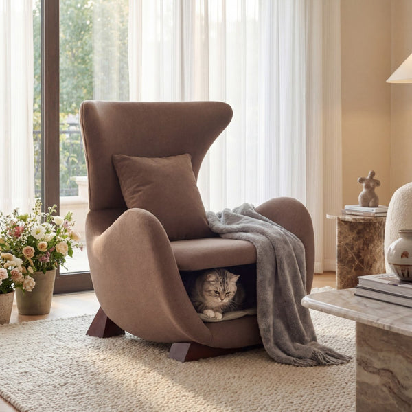 English Elm Modern Polyester Accent Chair with Built-in Pet Nook and Storage for Living Rooms Brown N770P422604R