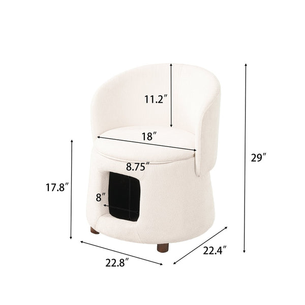 English Elm Beige Convertible Accent Chair with Pet Nook Acacia Legs and Hidden Storage Seat N770P428733B
