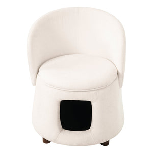 English Elm Beige Convertible Accent Chair with Pet Nook Acacia Legs and Hidden Storage Seat N770P428733B