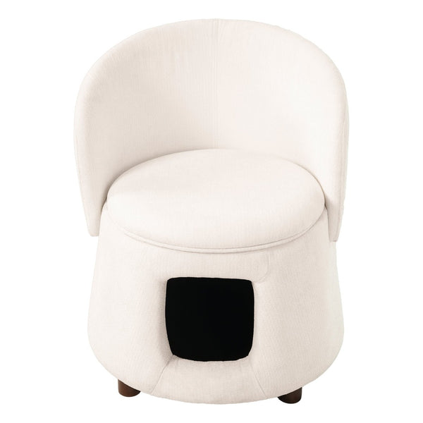 English Elm Beige Convertible Accent Chair with Pet Nook Acacia Legs and Hidden Storage Seat N770P428733B