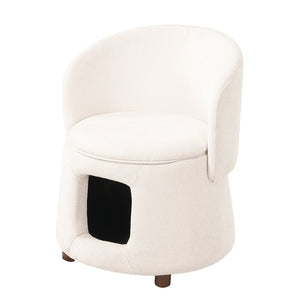 English Elm Beige Convertible Accent Chair with Pet Nook Acacia Legs and Hidden Storage Seat N770P428733B