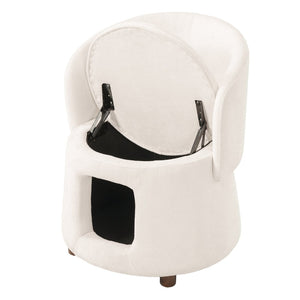 English Elm Beige Convertible Accent Chair with Pet Nook Acacia Legs and Hidden Storage Seat N770P428733B