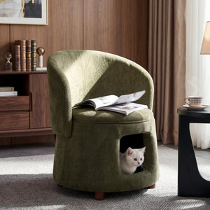 English Elm Green Sage Accent Chair with Pet Nook Convertible Stool Acacia Legs Storage Seat N770P428733G
