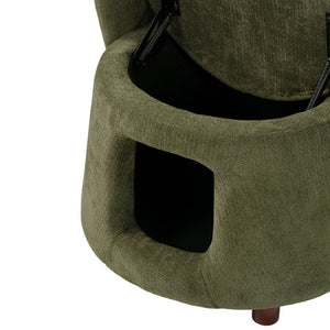 English Elm Green Sage Accent Chair with Pet Nook Convertible Stool Acacia Legs Storage Seat N770P428733G