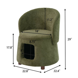English Elm Green Sage Accent Chair with Pet Nook Convertible Stool Acacia Legs Storage Seat N770P428733G