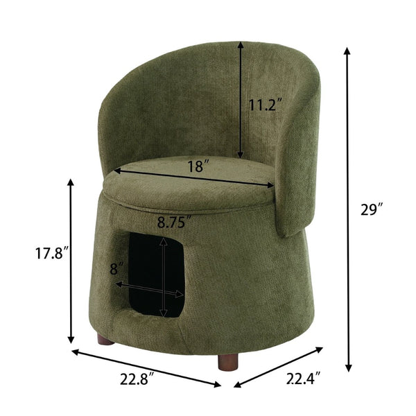 English Elm Green Sage Accent Chair with Pet Nook Convertible Stool Acacia Legs Storage Seat N770P428733G