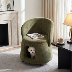 English Elm Green Sage Accent Chair with Pet Nook Convertible Stool Acacia Legs Storage Seat N770P428733G