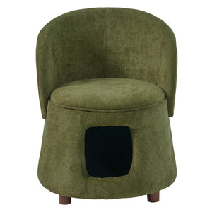 English Elm Green Sage Accent Chair with Pet Nook Convertible Stool Acacia Legs Storage Seat N770P428733G