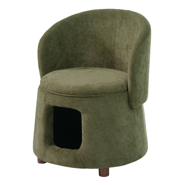 English Elm Green Sage Accent Chair with Pet Nook Convertible Stool Acacia Legs Storage Seat N770P428733G
