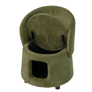English Elm Green Sage Accent Chair with Pet Nook Convertible Stool Acacia Legs Storage Seat N770P428733G