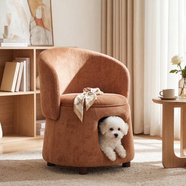 English Elm Orange Pet Friendly Accent Chair with Hidden Nook Convertible Stool Acacia Legs N770P428733O