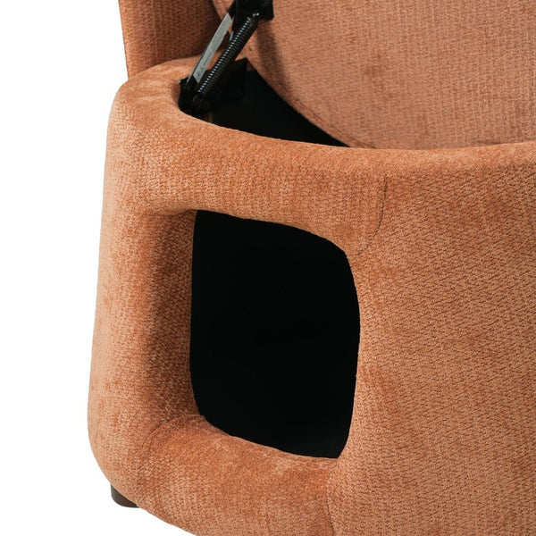 English Elm Orange Pet Friendly Accent Chair with Hidden Nook Convertible Stool Acacia Legs N770P428733O