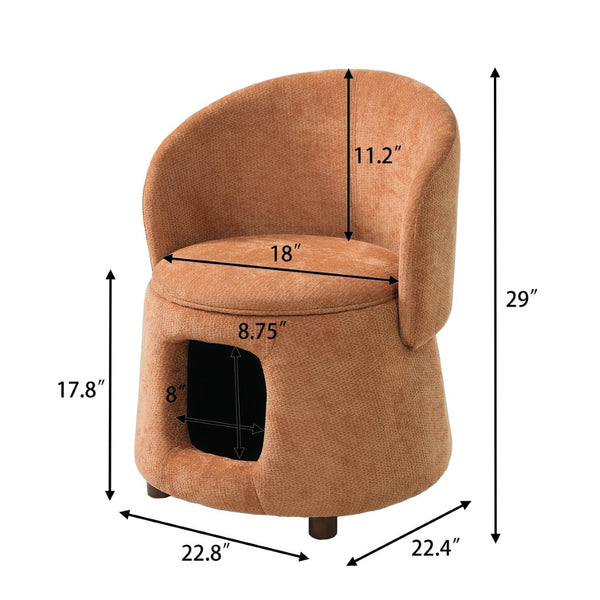 English Elm Orange Pet Friendly Accent Chair with Hidden Nook Convertible Stool Acacia Legs N770P428733O