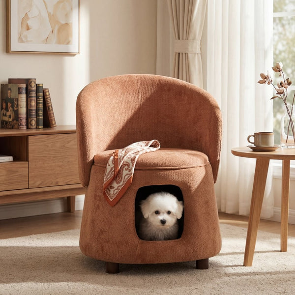 English Elm Orange Pet Friendly Accent Chair with Hidden Nook Convertible Stool Acacia Legs N770P428733O