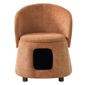 English Elm Orange Pet Friendly Accent Chair with Hidden Nook Convertible Stool Acacia Legs N770P428733O