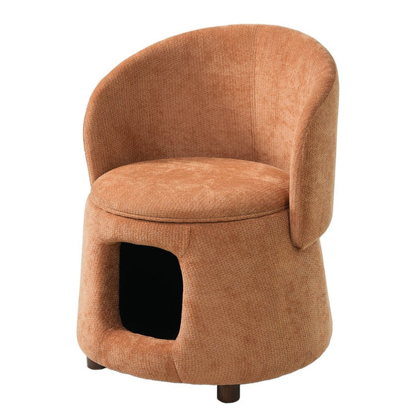 English Elm Orange Pet Friendly Accent Chair with Hidden Nook Convertible Stool Acacia Legs N770P428733O