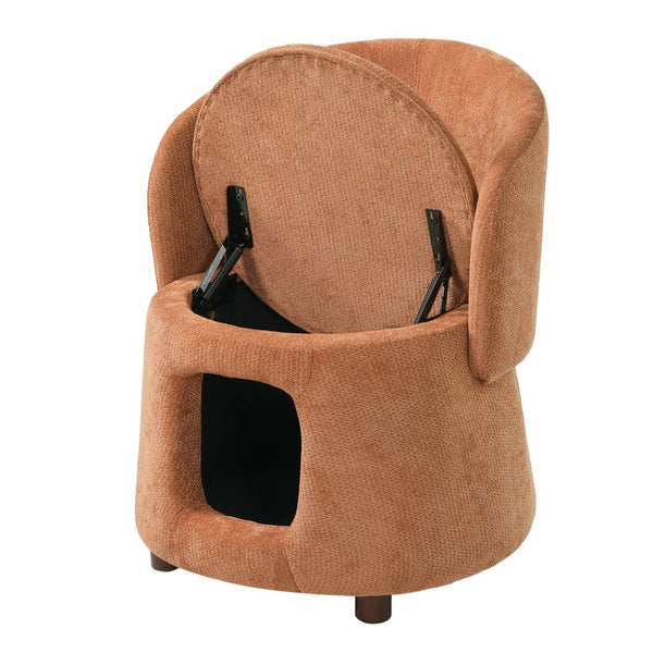 English Elm Orange Pet Friendly Accent Chair with Hidden Nook Convertible Stool Acacia Legs N770P428733O