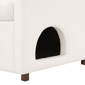 English Elm Beige Upholstered Armchair with Pet Nook Acacia Wood Legs Modern Living Room Accent N770P428751B