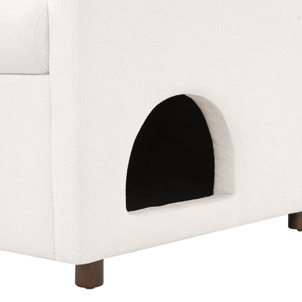 English Elm Beige Upholstered Armchair with Pet Nook Acacia Wood Legs Modern Living Room Accent N770P428751B
