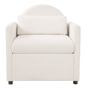 English Elm Beige Upholstered Armchair with Pet Nook Acacia Wood Legs Modern Living Room Accent N770P428751B