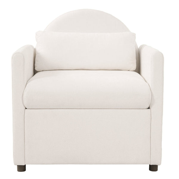 English Elm Beige Upholstered Armchair with Pet Nook Acacia Wood Legs Modern Living Room Accent N770P428751B