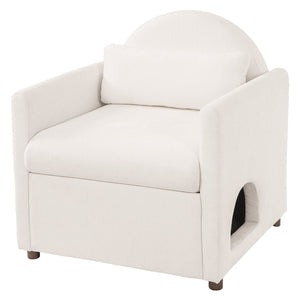English Elm Beige Upholstered Armchair with Pet Nook Acacia Wood Legs Modern Living Room Accent N770P428751B