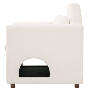 English Elm Beige Upholstered Armchair with Pet Nook Acacia Wood Legs Modern Living Room Accent N770P428751B