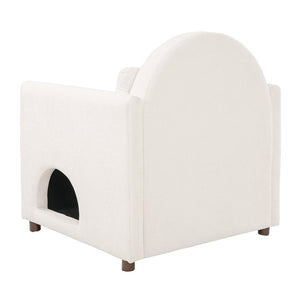 English Elm Beige Upholstered Armchair with Pet Nook Acacia Wood Legs Modern Living Room Accent N770P428751B